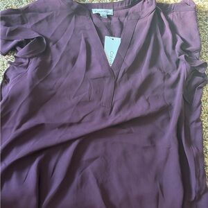Calvin Klein Purple Puff Sleeve Blouse with Mandarin Collar